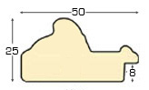 Asta ayous larg. mm 50 - finitura oro con gola viola - Sezione