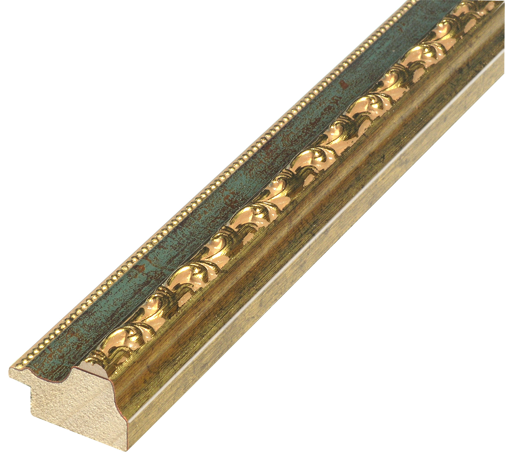 Asta pino giuntato - Larghezza 32mm Altezza 22 - Verde con decorazioni